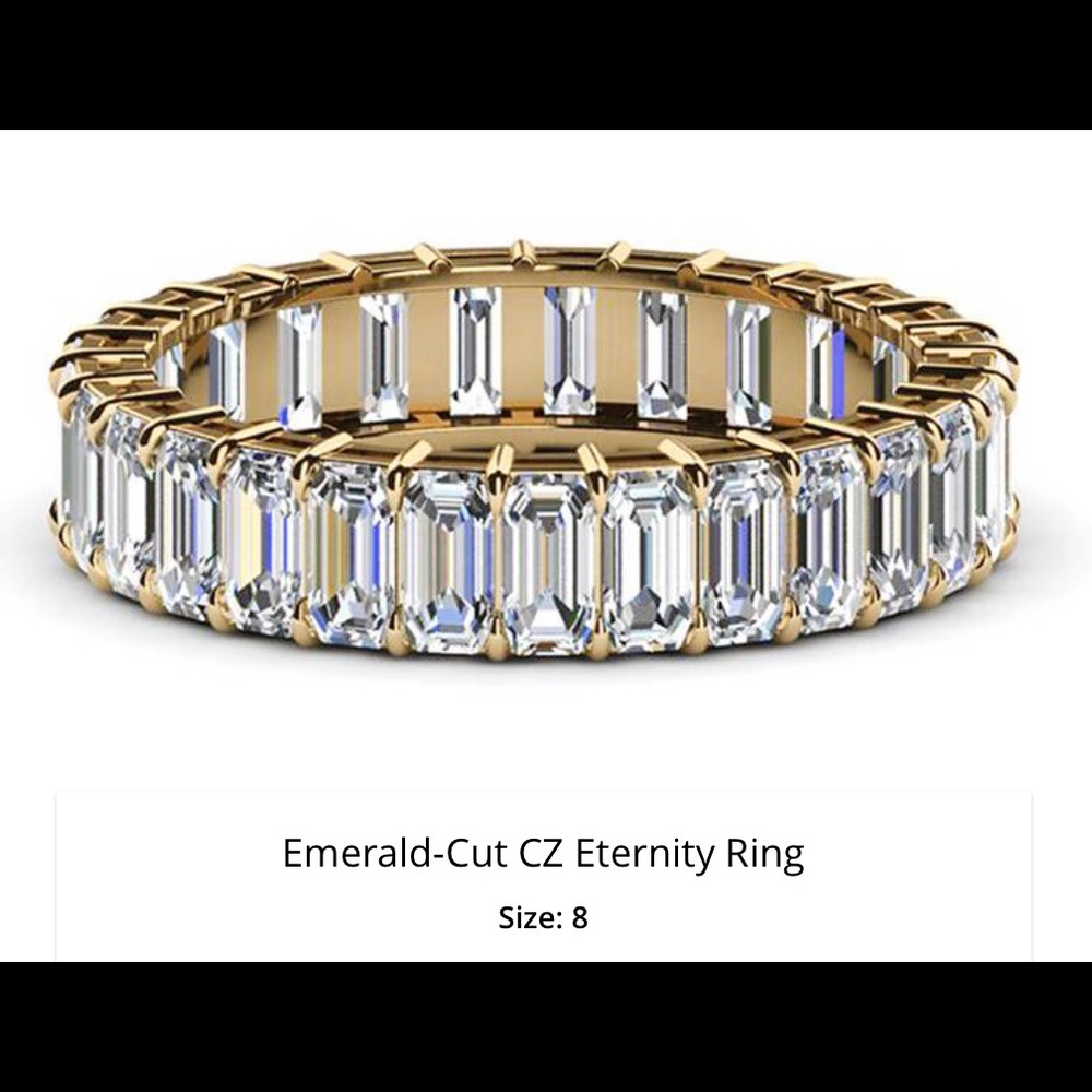 18K Gold-Plated Brass, Emerald Cut CZ Ring, New!